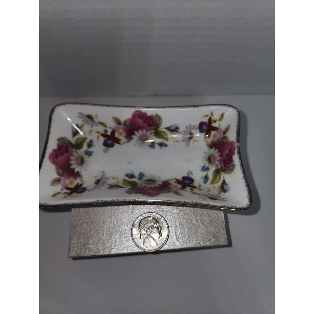 Vintage‎ Summer Rose rectangle trinket dish floral chic
